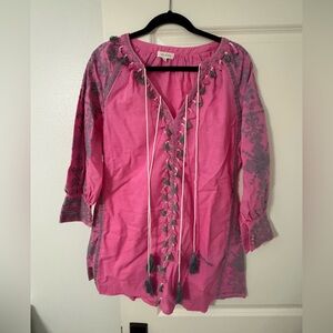 Velzera Pink and Gray Embroidered Tunic - Size Small